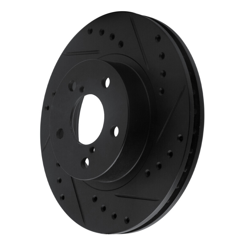 Subaru Impreza Brake Rotor (1) - Front Right - R1 Concepts - Drilled & Slotted - Black - `90-`01